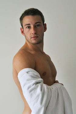 Ross Watson photographic portrait of Matthew Mitcham with towel on arm